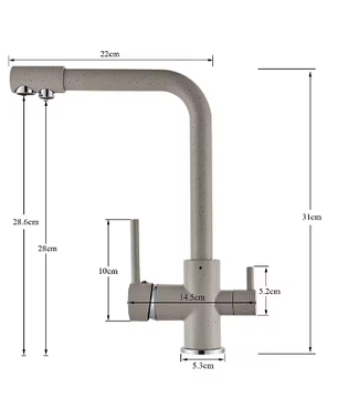 3-Weg Keukenkraan met Filter – Messing, Warm en Koud, Dubbele Hendel
