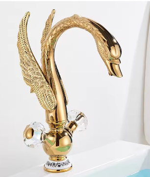Messing Zwarte Gouden Zwaan Wastafel Kraan – Warm en Koud