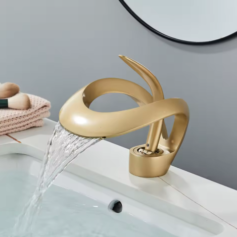 Badkamer Mengkraan Waterval – Enkele Handgreep Wastafel Kraan Messing, Modern en Duurzaam