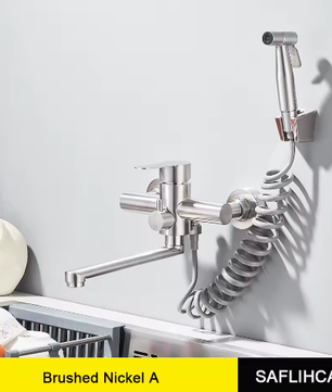 Keukenkranen Roestvrij Staal – Wandmontage Mengkraan met Spuitpistool