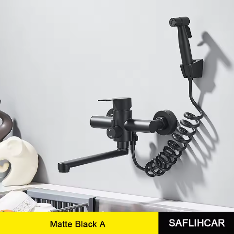 Keukenkranen Roestvrij Staal – Wandmontage Mengkraan met Spuitpistool