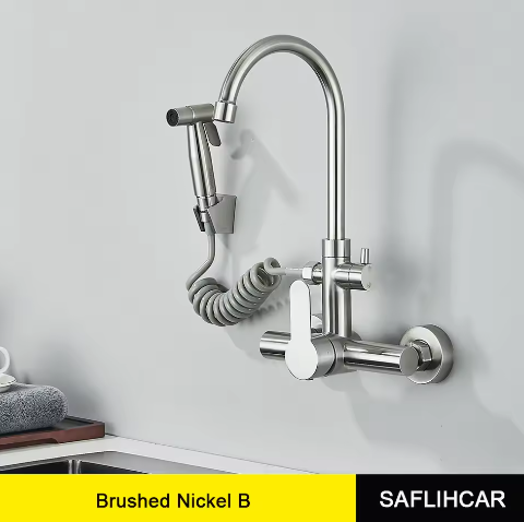 Keukenkranen Roestvrij Staal – Wandmontage Mengkraan met Spuitpistool