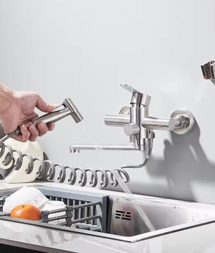 Keukenkranen Roestvrij Staal – Wandmontage Mengkraan met Spuitpistool