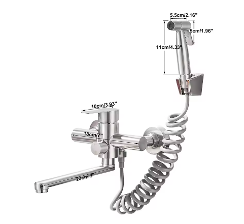 Keukenkranen Roestvrij Staal – Wandmontage Mengkraan met Spuitpistool