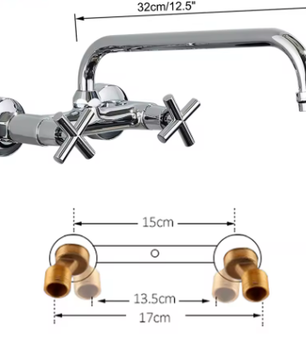 Antiek Messing Wastafelkraan Wandmontage – Mengkraan Warm en Koud met 360° Uitloop