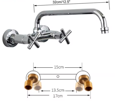 Antiek Messing Wastafelkraan Wandmontage – Mengkraan Warm en Koud met 360° Uitloop