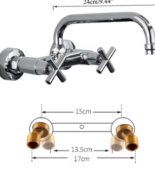 Antiek Messing Wastafelkraan Wandmontage – Mengkraan Warm en Koud met 360° Uitloop