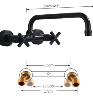 Antiek Messing Wastafelkraan Wandmontage – Mengkraan Warm en Koud met 360° Uitloop