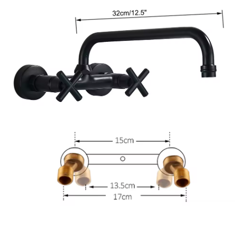 Antiek Messing Wastafelkraan Wandmontage – Mengkraan Warm en Koud met 360° Uitloop