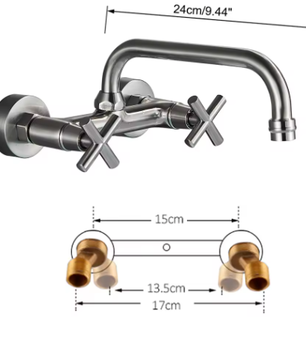 Antiek Messing Wastafelkraan Wandmontage – Mengkraan Warm en Koud met 360° Uitloop
