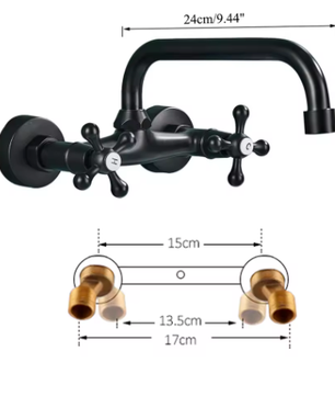 Antiek Messing Wastafelkraan Wandmontage – Mengkraan Warm en Koud met 360° Uitloop
