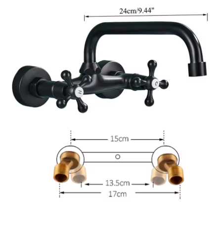 Antiek Messing Wastafelkraan Wandmontage – Mengkraan Warm en Koud met 360° Uitloop