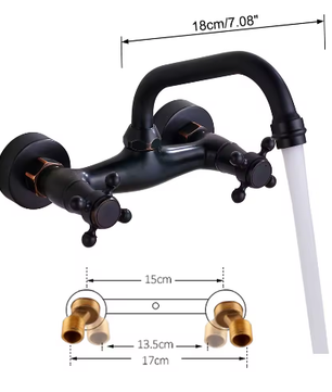 Antiek Messing Wastafelkraan Wandmontage – Mengkraan Warm en Koud met 360° Uitloop