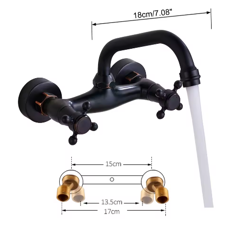 Antiek Messing Wastafelkraan Wandmontage – Mengkraan Warm en Koud met 360° Uitloop