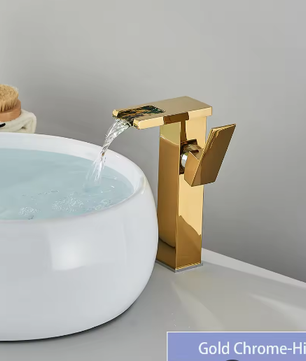 LED Badkamer Wastafelkraan Messing – Waterval Mengkraan Warm en Koud met Enkele Hendel