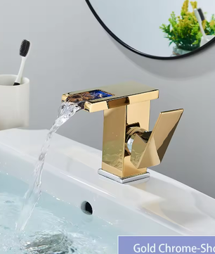 LED Badkamer Wastafelkraan Messing – Waterval Mengkraan Warm en Koud met Enkele Hendel