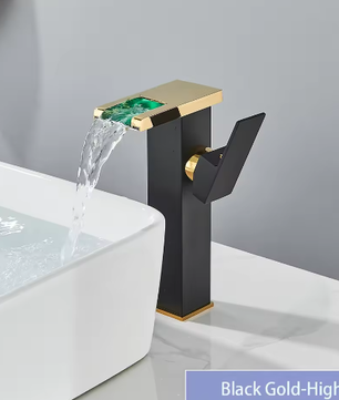 LED Badkamer Wastafelkraan Messing – Waterval Mengkraan Warm en Koud met Enkele Hendel
