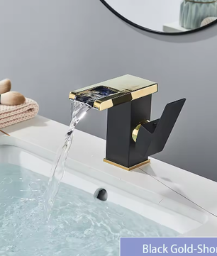 LED Badkamer Wastafelkraan Messing – Waterval Mengkraan Warm en Koud met Enkele Hendel
