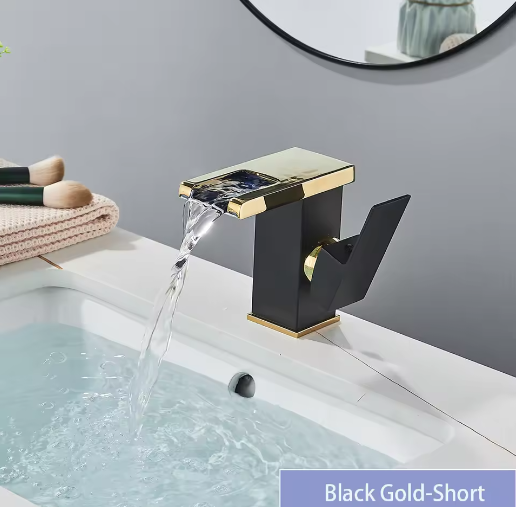 LED Badkamer Wastafelkraan Messing – Waterval Mengkraan Warm en Koud met Enkele Hendel