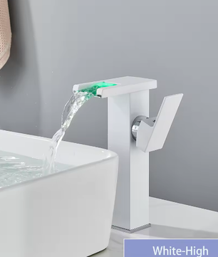 LED Badkamer Wastafelkraan Messing – Waterval Mengkraan Warm en Koud met Enkele Hendel