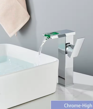 LED Badkamer Wastafelkraan Messing – Waterval Mengkraan Warm en Koud met Enkele Hendel