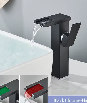 LED Badkamer Wastafelkraan Messing – Waterval Mengkraan Warm en Koud met Enkele Hendel