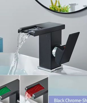 LED Badkamer Wastafelkraan Messing – Waterval Mengkraan Warm en Koud met Enkele Hendel