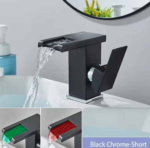 LED Badkamer Wastafelkraan Messing – Waterval Mengkraan Warm en Koud met Enkele Hendel