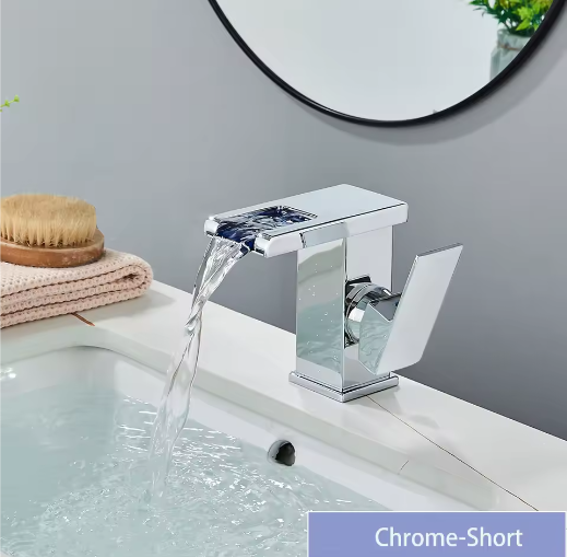 LED Badkamer Wastafelkraan Messing – Waterval Mengkraan Warm en Koud met Enkele Hendel
