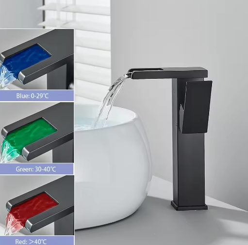 LED Badkamer Wastafelkraan Messing – Waterval Mengkraan Warm en Koud met Enkele Hendel