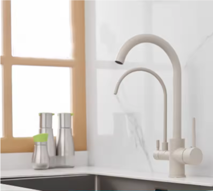 Zwarte Messing Keukenkraan met Waterfilter – 3-Weg Mengkraan Warm en Koud