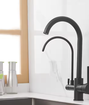 Zwarte Messing Keukenkraan met Waterfilter – 3-Weg Mengkraan Warm en Koud