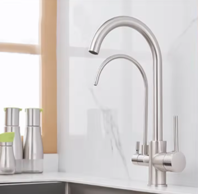 Zwarte Messing Keukenkraan met Waterfilter – 3-Weg Mengkraan Warm en Koud