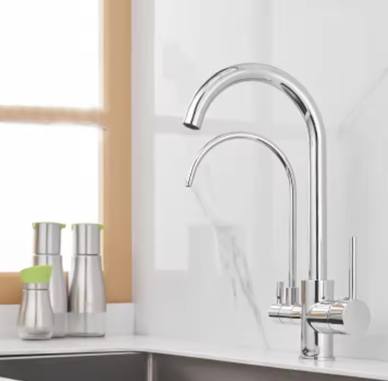Zwarte Messing Keukenkraan met Waterfilter – 3-Weg Mengkraan Warm en Koud