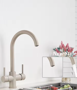 Zwarte Messing Keukenkraan met Waterfilter – 3-Weg Mengkraan Warm en Koud