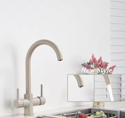Zwarte Messing Keukenkraan met Waterfilter – 3-Weg Mengkraan Warm en Koud