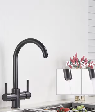 Zwarte Messing Keukenkraan met Waterfilter – 3-Weg Mengkraan Warm en Koud