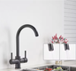 Zwarte Messing Keukenkraan met Waterfilter – 3-Weg Mengkraan Warm en Koud