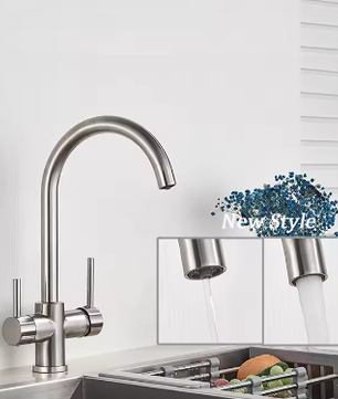 Zwarte Messing Keukenkraan met Waterfilter – 3-Weg Mengkraan Warm en Koud