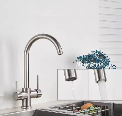 Zwarte Messing Keukenkraan met Waterfilter – 3-Weg Mengkraan Warm en Koud