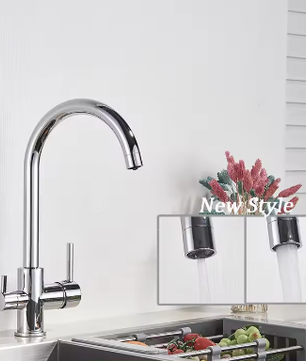 Zwarte Messing Keukenkraan met Waterfilter – 3-Weg Mengkraan Warm en Koud