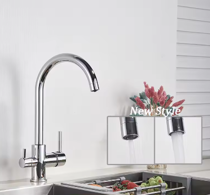 Zwarte Messing Keukenkraan met Waterfilter – 3-Weg Mengkraan Warm en Koud