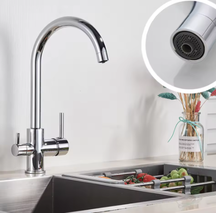 Zwarte Messing Keukenkraan met Waterfilter – 3-Weg Mengkraan Warm en Koud