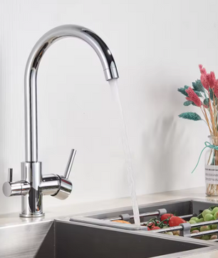 Zwarte Messing Keukenkraan met Waterfilter – 3-Weg Mengkraan Warm en Koud
