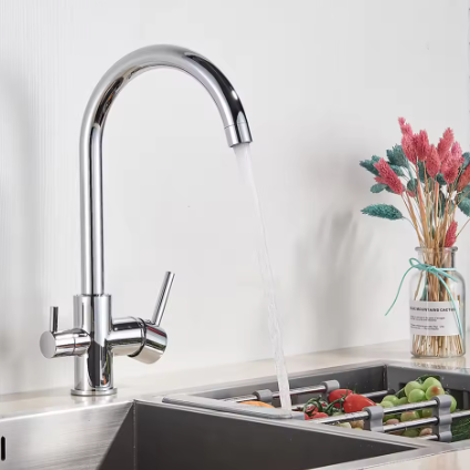 Zwarte Messing Keukenkraan met Waterfilter – 3-Weg Mengkraan Warm en Koud