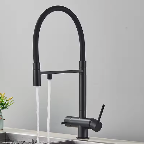 Zwart-Grijze Keukenkraan met Waterfilter – Mengkraan voor Drinkwater