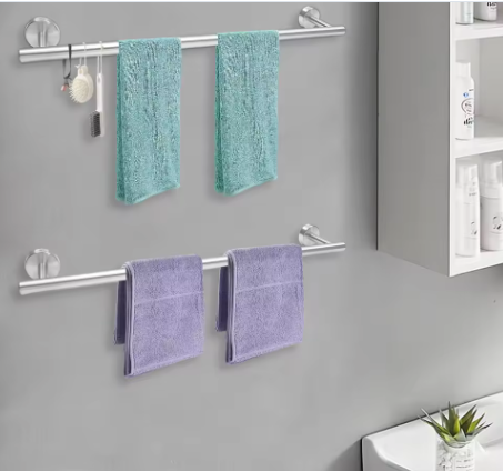 Set van 2 Wandgemonteerde Handdoekhouders – Metalen Handdoekrails 60 cm, Modern en Strak