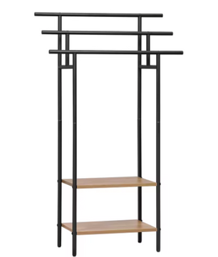 Vrijstaand Badkamer Handdoekenrek met 3 Stangen en Opbergplanken – Hout en Metaal