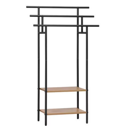 Vrijstaand Badkamer Handdoekenrek met 3 Stangen en Opbergplanken – Hout en Metaal