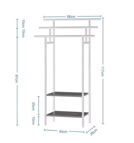 Vrijstaand Badkamer Handdoekenrek met 3 Stangen en Opbergplanken – Hout en Metaal